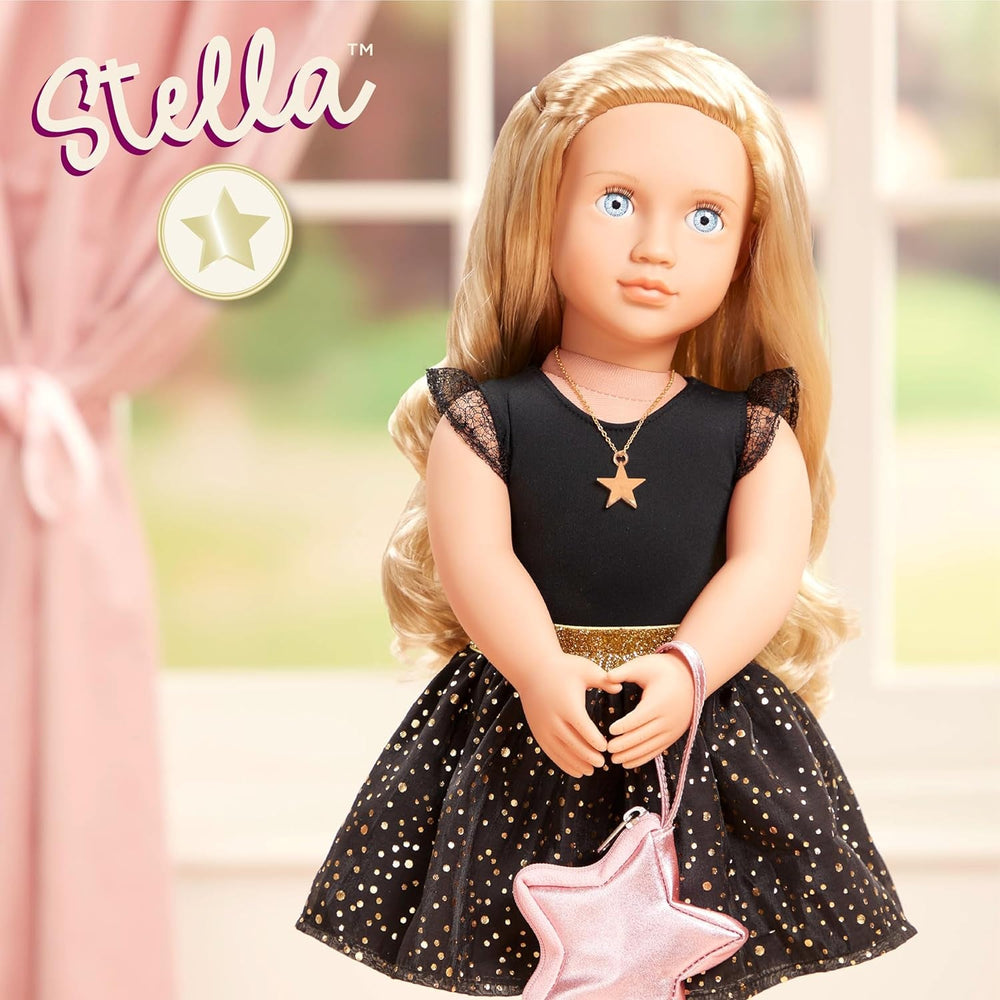 Our Generation - Stella - 46 cm Starry Fashion Starter Puppe - Blondes Haar und helle, himmelblaue Augen - 3 Outfits & Styling-Accessoires in Geschenkbox - Spielzeug für Kinder ab 3 Jahren
