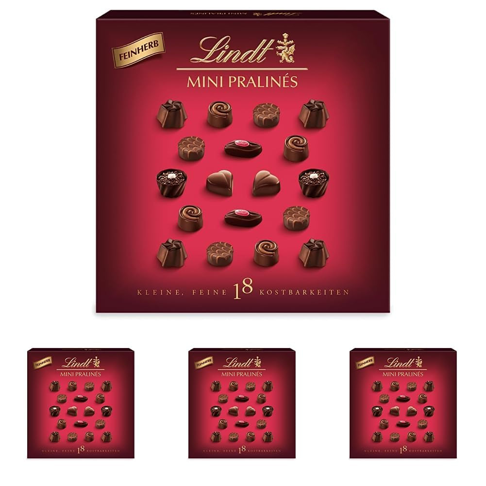 Ciocolată - Mini Praline de Ciocolată Neagră | 90 g | Cutie cu 18 praline, fiecare în 6 sortimente delicioase | Cadou de Ciocolată | Cadou de Ciocolată (Pachet de 4)