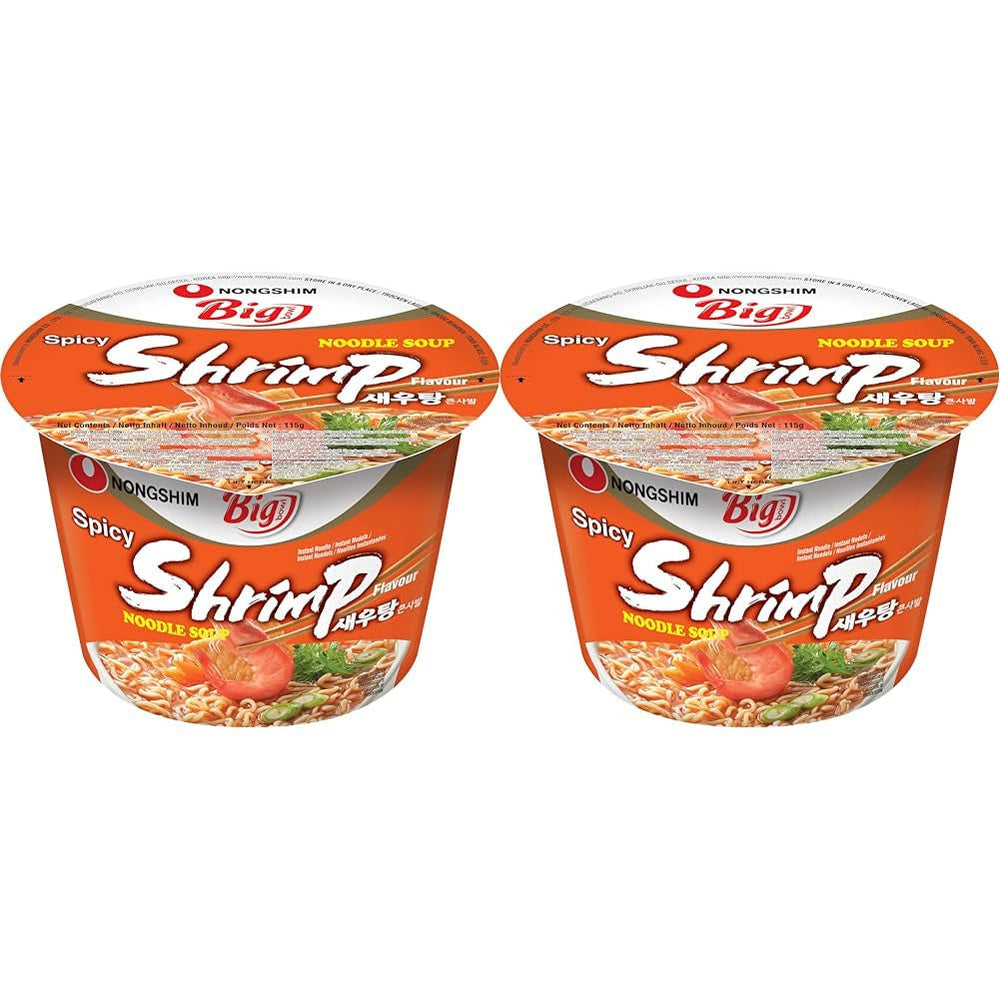 Nong Shim Tăiței Instant cu Creveți, Bol Mare – Supă Ramen Coreeană – Preparare Rapidă – 115g (1 Pachet)