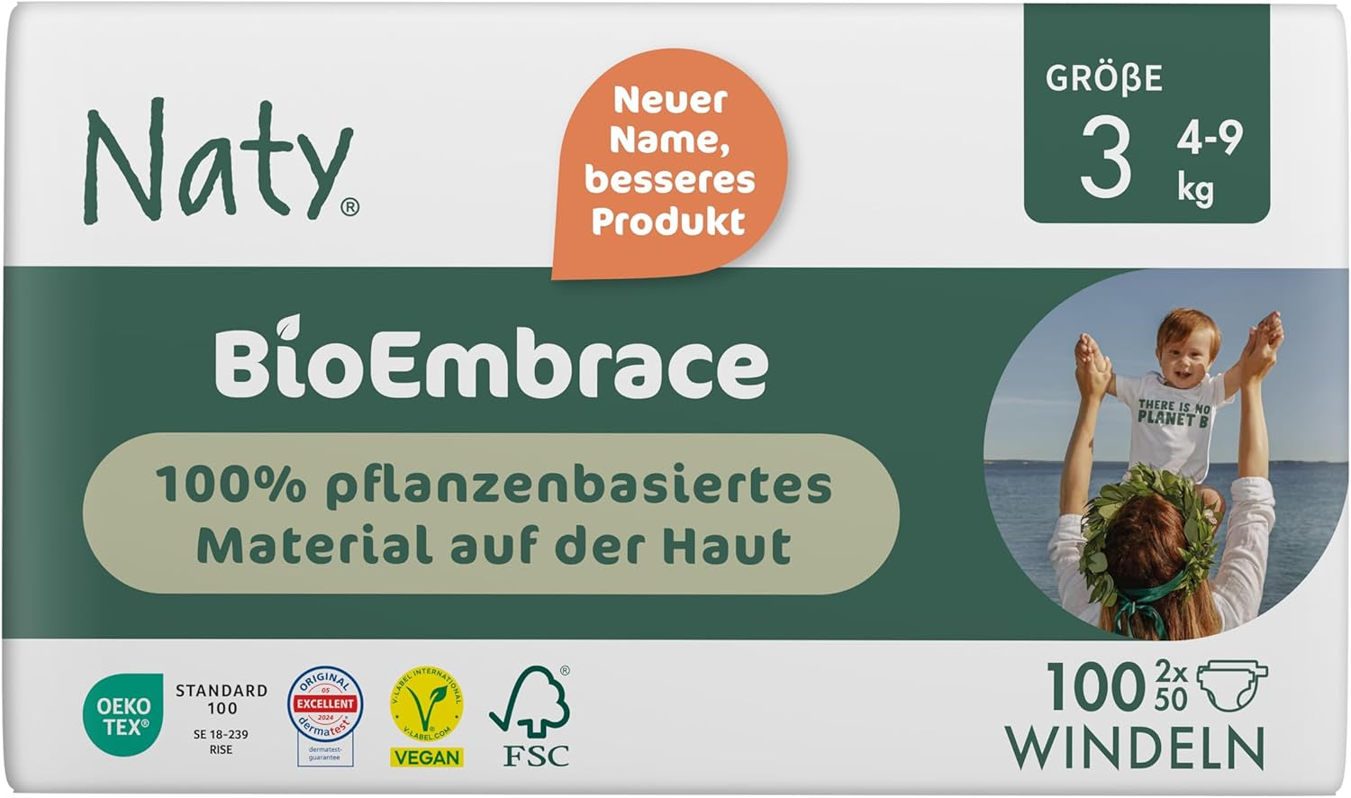 Scutece pentru bebeluși Naty BioEmbrace, mărimea 5 (11–25 kg) | 100% materiale pe bază de plante, delicate cu pielea | Moliciune respirabilă, testate dermatologic, absorbție excelentă | 80 buc.