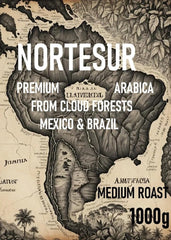 Cafea Norte Sur, cafea tare pentru măcinarea zilnică. 100% Arabica din Mexic și Brazilia.
