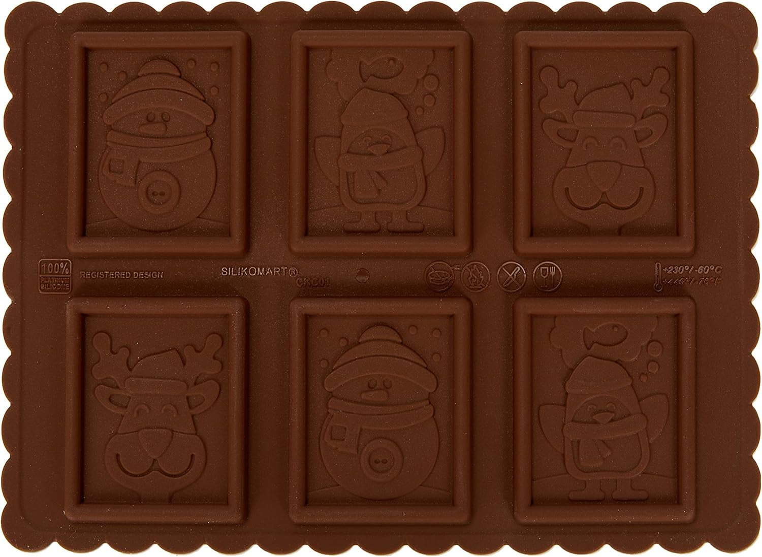 silikomart | CKC01 Formă de silicon pentru bomboane de ciocolată SNOWMAN SLIM, antiaderentă, 6 bomboane de ciocolată, pachet de 1 formă pentru bomboane, Easy Choc, 47 x 57 mm, h 5 mm, volum 33 ml, Fabricată în Italia