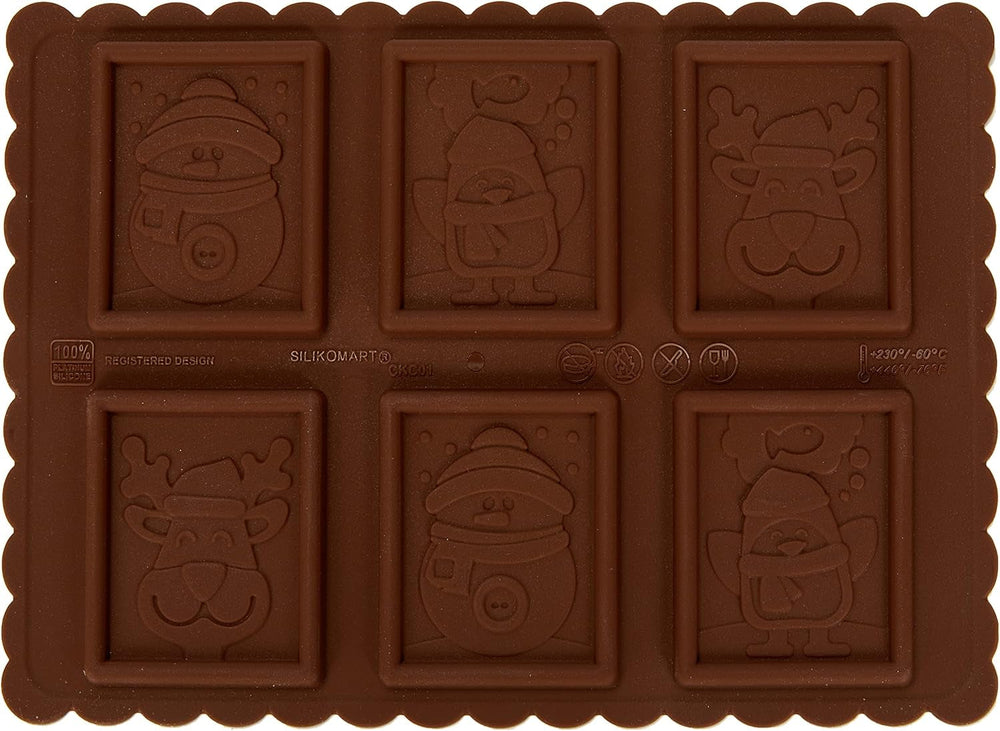 silikomart | CKC01 Formă de silicon pentru bomboane de ciocolată SNOWMAN SLIM, antiaderentă, 6 bomboane de ciocolată, pachet de 1 formă pentru bomboane, Easy Choc, 47 x 57 mm, h 5 mm, volum 33 ml, Fabricată în Italia