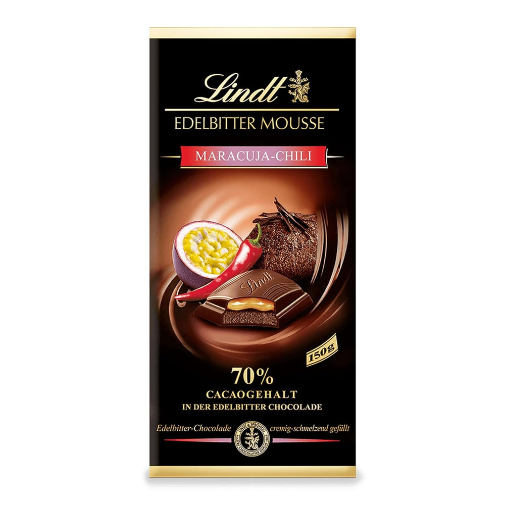 Mousse de ciocolată neagră Lindt cu chili și vișine | Baton 150g | Cu 70% conținut de cacao și umplutură de mousse de ciocolată neagră și chili cu vișine | Baton de ciocolată | Ciocolată neagră