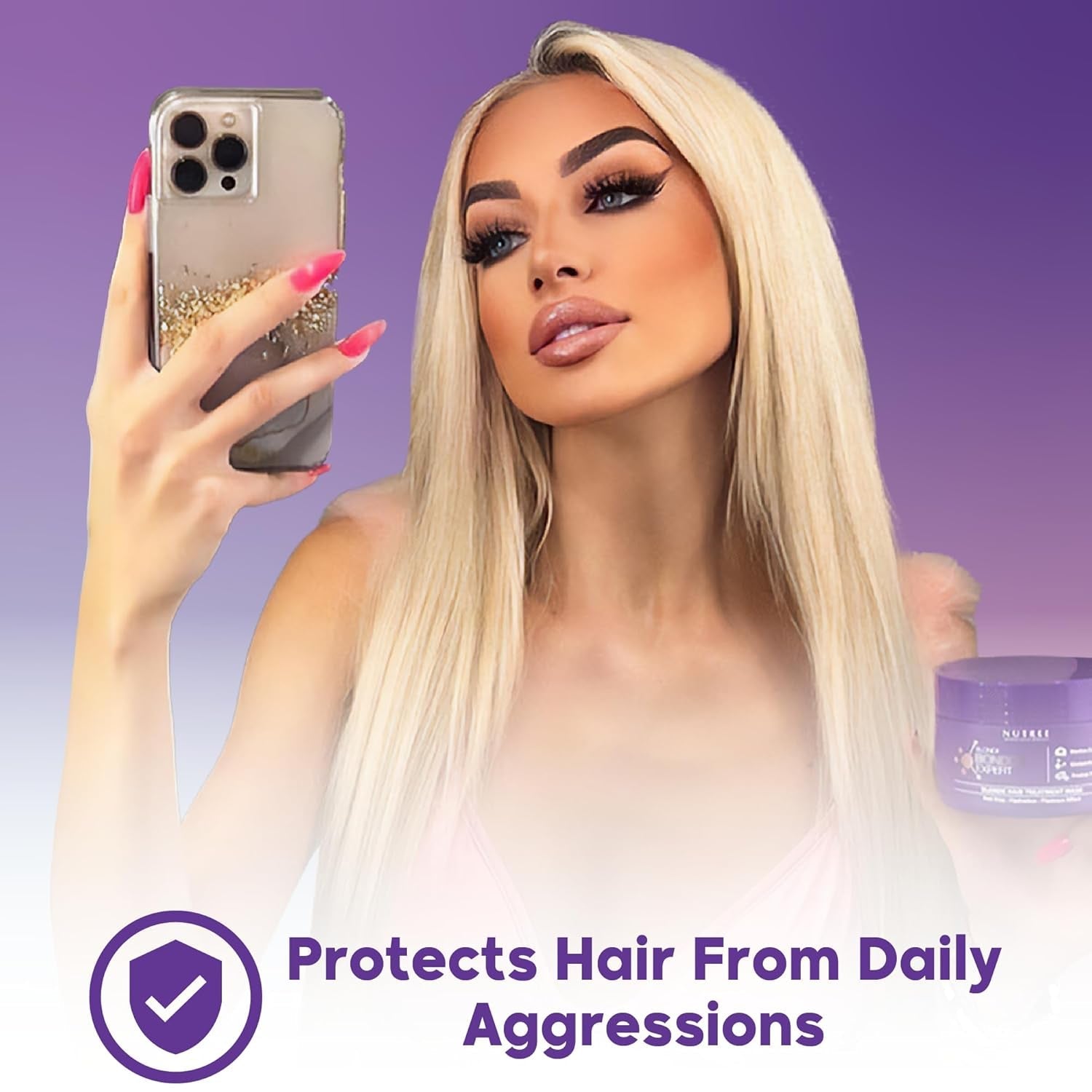 BLONDE BONDOX HAIR TREATMENT 1kg Professional Purple Heat Mask - Olive Oil - repară elasticitatea și flexibilitatea părului, înmoaie, hidratează și adaugă strălucire Masca de par Naty Shop