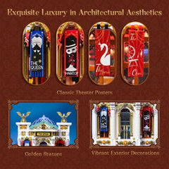 PANTASY Vintage Europäisches Grand Theater Bauset Modulares Modell mit Kristalllüster, 3518 Teile Transparentem Dom Erweiterbarer Straßenszene, Retro-Sammlertheater Architektur für Erwachsene
