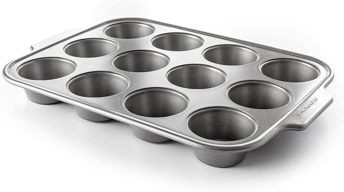 Tavă de brioșe Kitchenaid pentru produse de copt din oțel aluminizat, antiaderentă, rezistentă la cuptor, se poate spăla în mașina de spălat vase, gri Matrite si tavi pentru copt Naty Shop