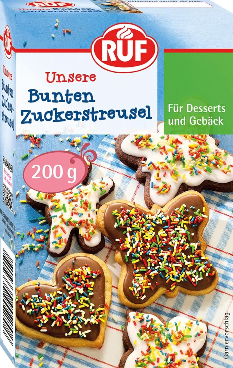 RUF, sprinkles din zahăr colorat în culorile curcubeului, 200 grame Sprinkles Naty Shop
