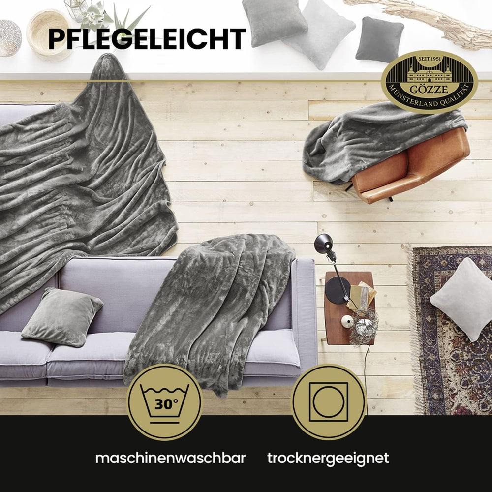 Gözze - Pătură confortabilă Premium Cashmere-Feeling, 500 G/M², 180 X 220 Cm - muștar Paturi si Cuverturi Besuche den GÃ¶zze-Store
