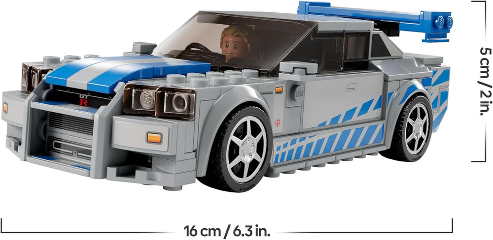 LEGO Speed Champions 2 Fast 2 Furious Nissan Skyline GT-R (R34) Rennwagen Spielzeug zum Bauen, 2023 Modell Auto-Bausatz mit Brian O'Conner Figur 76917