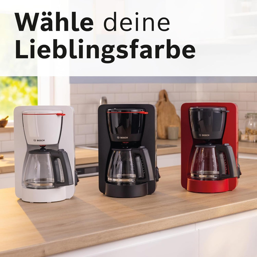 Espressor cu filtru Bosch MyMoment TKA2M113, carafă din sticlă de 1,25 l, pentru 10-15 cești, funcție de menținere la cald timp de 40 de minute, sistem anti-picurare, suport pentru filtru rotativ, rezervor de apă detașabil, 1200 wați, negru mat