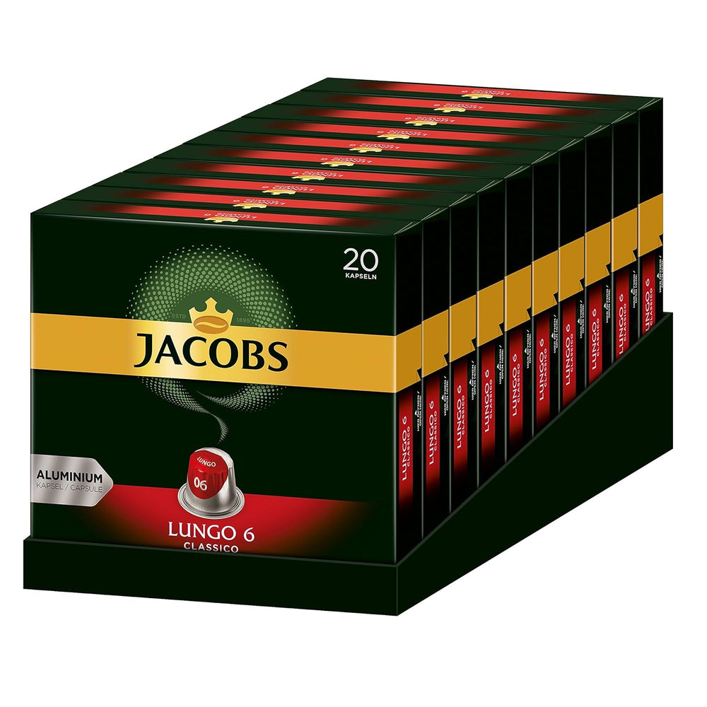 Kaffeekapseln Lungo Intenso, Intensität 8 von 12, 10 x 20 Getränke & Kaffeekapseln Lungo Classico, Intensität 6 von 12, 20 Nespresso®* kompatible Kapseln, 10 x 20 Getränke