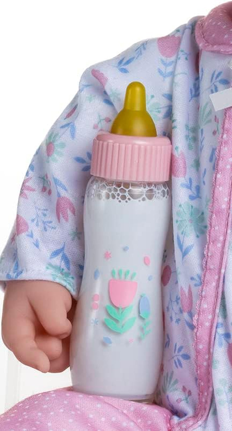 JC Toys La Baby Puppe mit weichem Körper, waschbar, magische Flasche und Schnuller, rosa und weiß, Blumenmuster, entworfen in Spanien, 2 Jahre