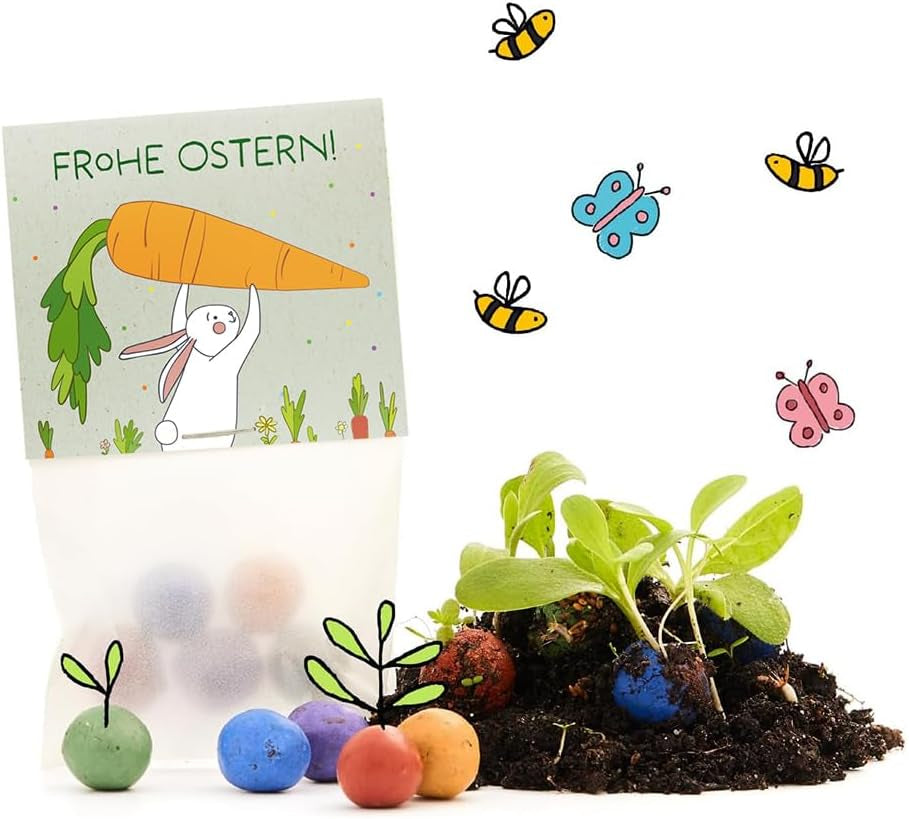 Bunte Blumenmurmeln "Frühlingsgruß" L 10 X5 Kleine Saatkugeln in Einem Tütchen Mit Blumenkorb-Motiv L Geschenk Zu Ostern, Im Frühling, Als Gastgeschenk Oder Als Dankeschön Für Erzieher, Lehrer