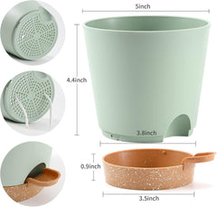 Ghivece de flori, 6 bucăți, 12,7 cm, jardiniere cu auto-udare, drenaj ridicat, ghivece de flori pentru interior și exterior, cu tavă rezervor și margine de udare, jardinieră de grădină, grădină