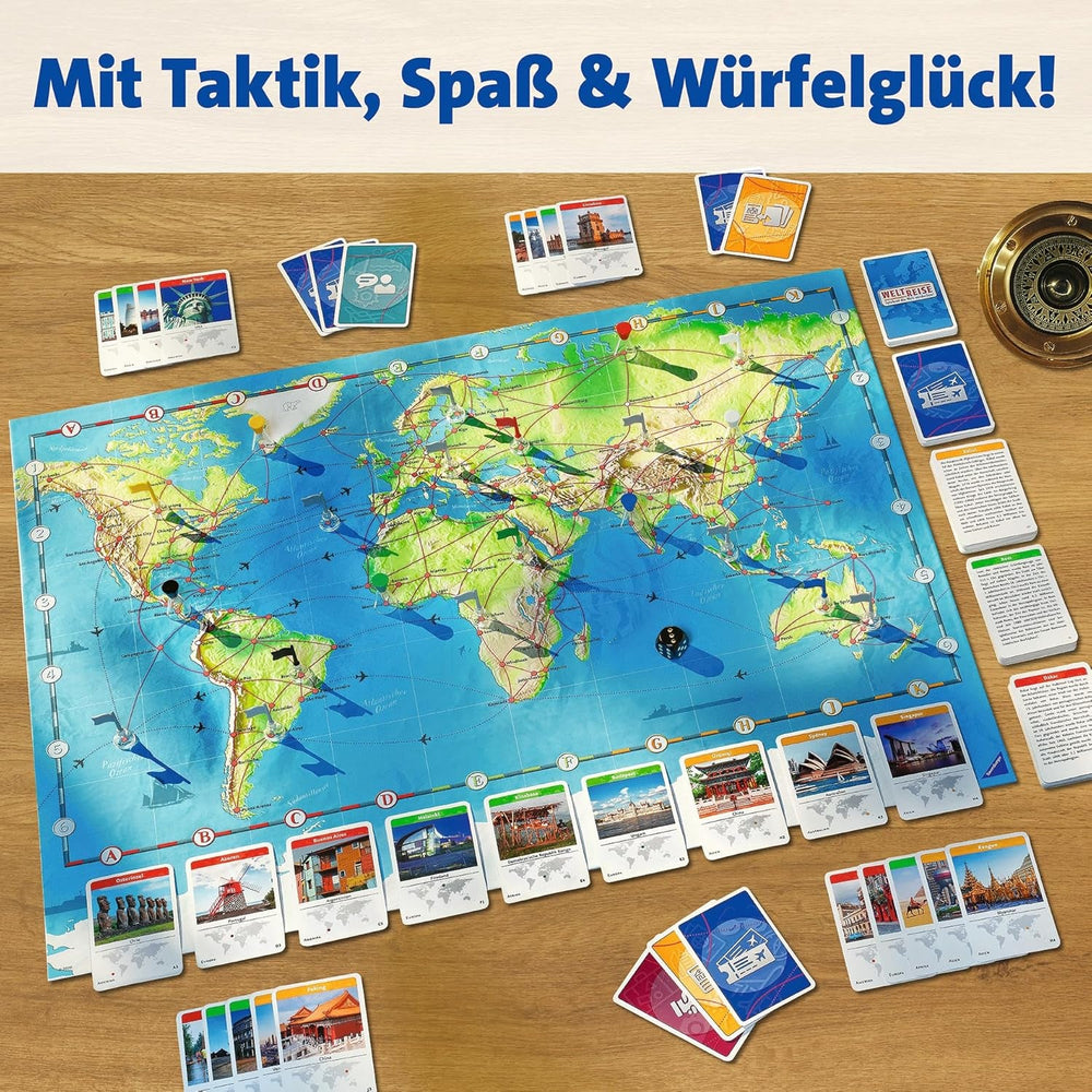 Ravensburger Family Game 26888 - World Tour - Clasic pentru familii, de la 8 ani în sus - Joc de petrecere, călătorii în jurul lumii, joc de societate pentru până la 6 jucători - peste 170 de orașe