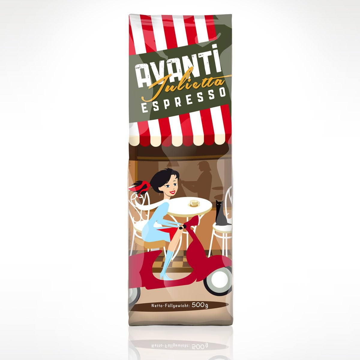 Boabe de cafea AVANTI Julietta Espresso, 500g, 70% Arabica 30% Robusta, prăjire tradițională în tambur