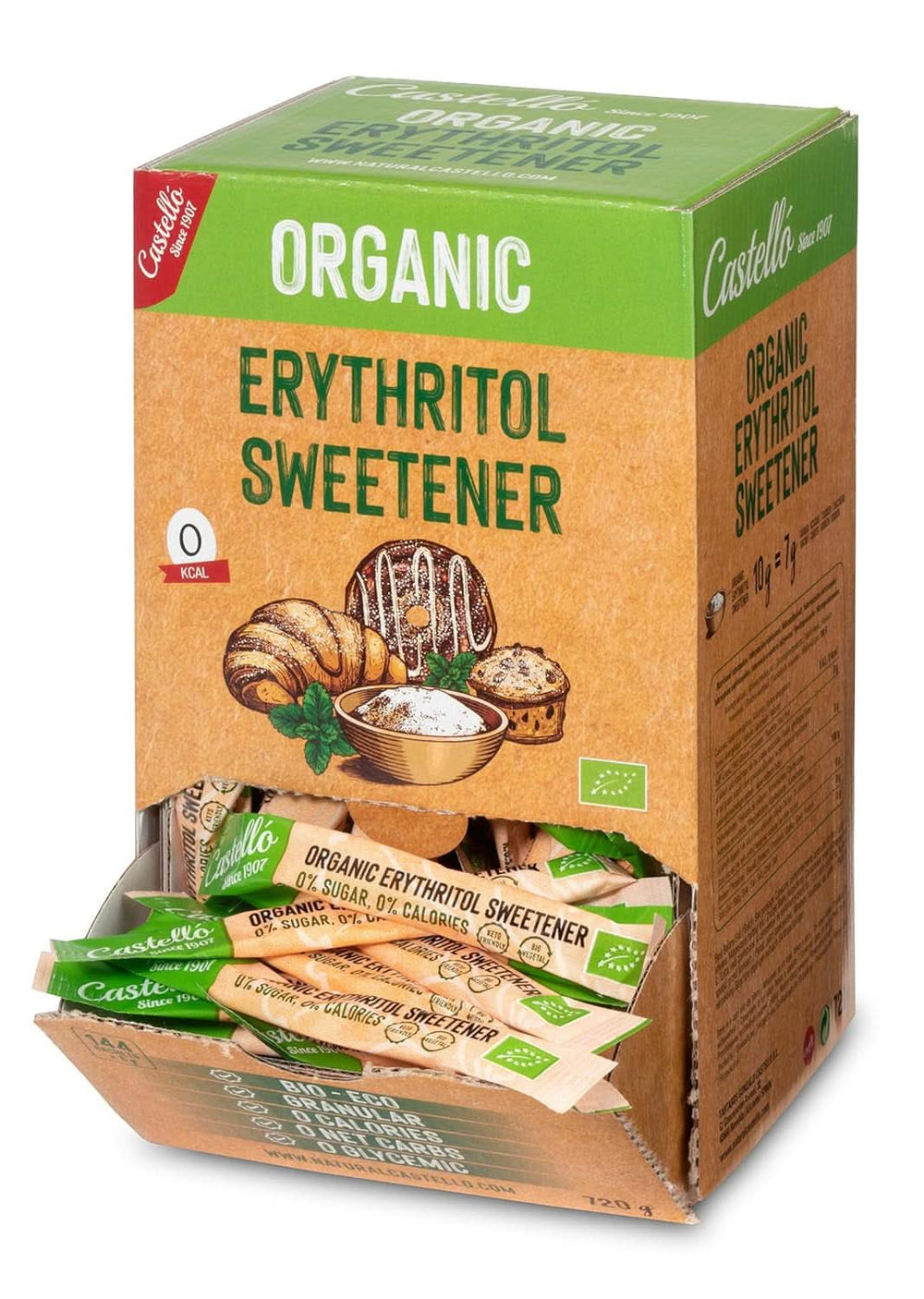 Eritritol natural organic | 144 pungi de 5 G, 720 grame total Indulcitori Naty Shop