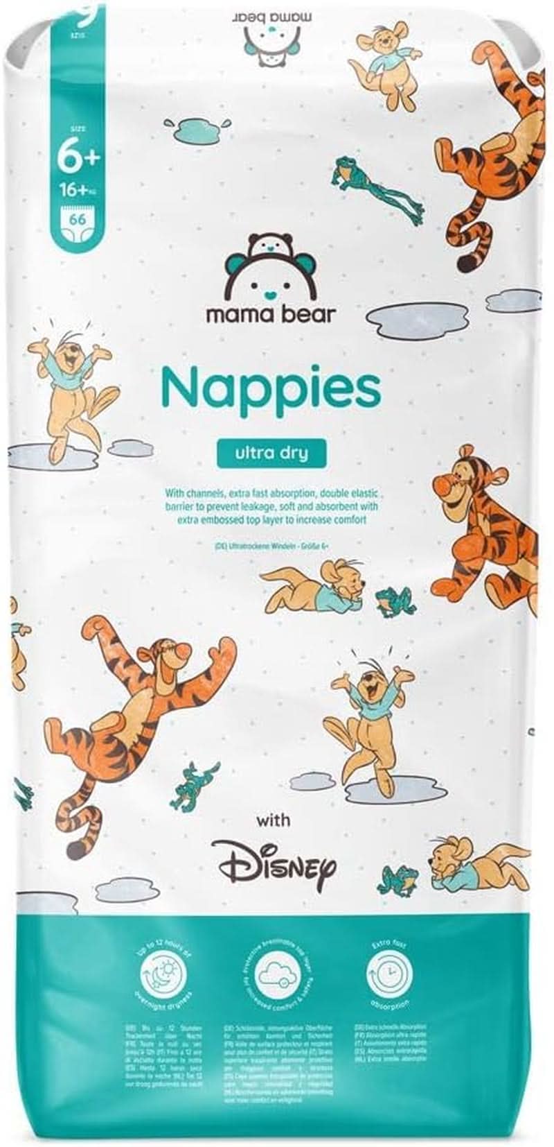 Scutece Mama Bear Disney Ultra Dry mărimea 4 (8-14 kg), alb, 84 bucăți (1 pachet) Naty Shop Mărimea 6+ (16+ kg) Pachet individual