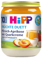 HiPP Piersici-Caise cu Cremă de Quark, Duet de Fructe de la 10 luni (6 x 160g), fără zahăr adăugat, fără gluten, de cea mai bună calitate organică