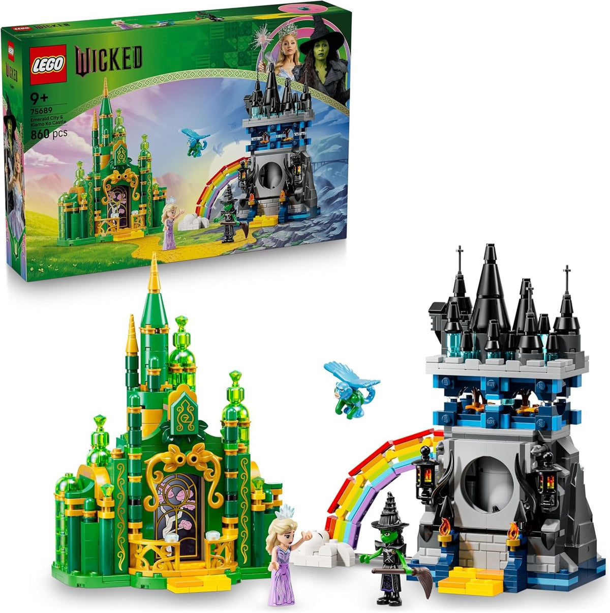 LEGO Wicked Emerald City & Kiamo Ko Castle - Kreatives Spielzeug mit Elphaba & Glinda Minifiguren sowie EIN AFFE & Zubehör - Kinder Geschenk für Mädchen, Jungen & Filmfans ab 9 Jahren - 75689