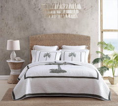 Tommy Bahama Palm Island Collection | Cuvertură - 100% bumbac, reversibilă, moale și respirabilă, pre-spălată pentru un plus de moliciune, pat king size, gri Plapumi si pilote Naty Shop Gri Rege