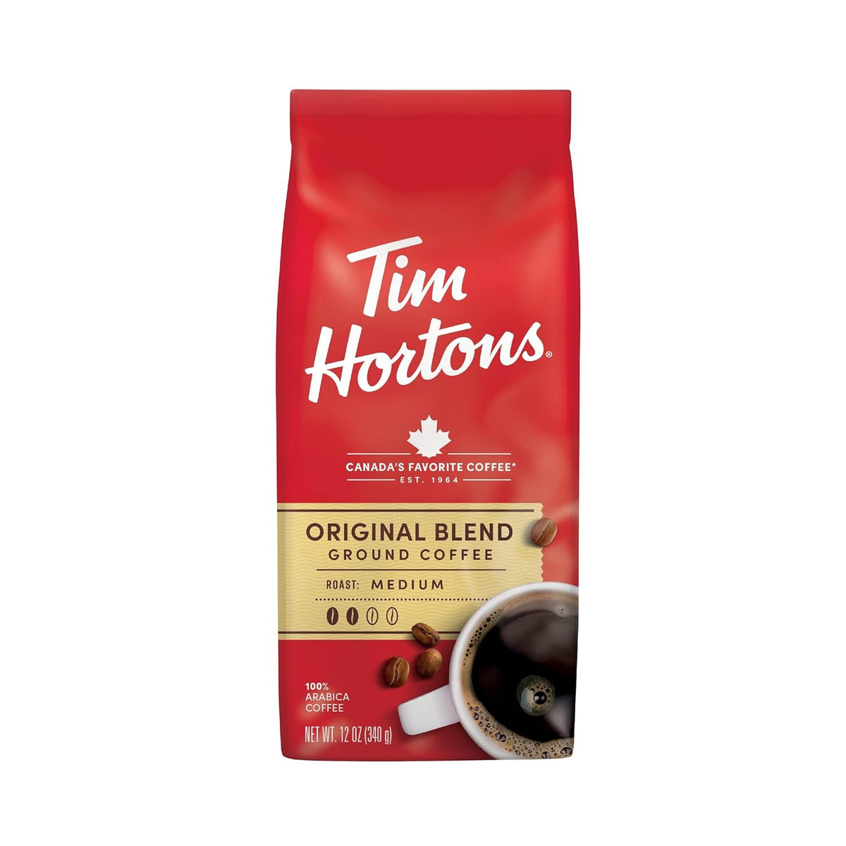 Cafea măcinată Tim Horton's 100% Arabica, prăjire medie, amestec original, 340 g