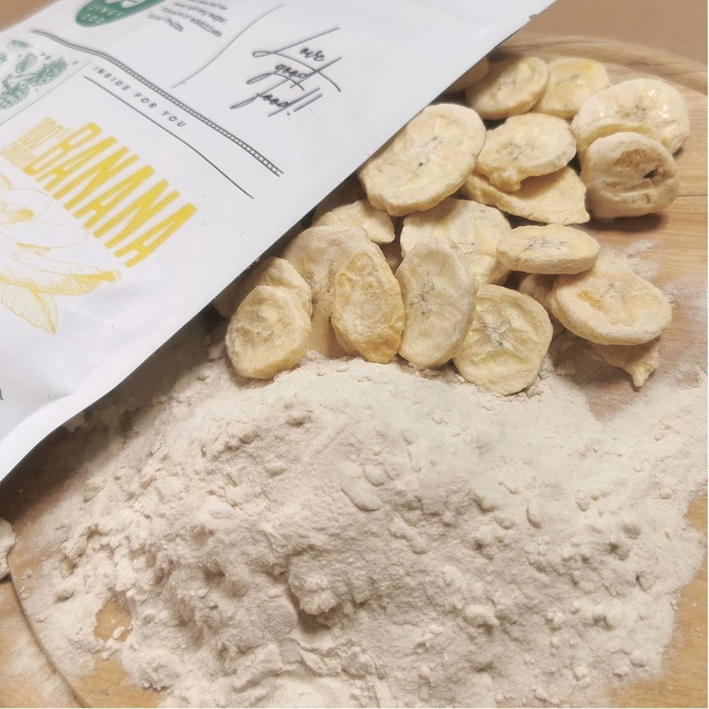Banane liofilizate în pulbere | XL 300g Pudră de fructe Pudră de banane liofilizate | Pentru smoothie, coacere, tort | Banană liofilizată | Fructe liofilizate | Pudră de banane ZingyZoo Produse deshidratate Naty Shop