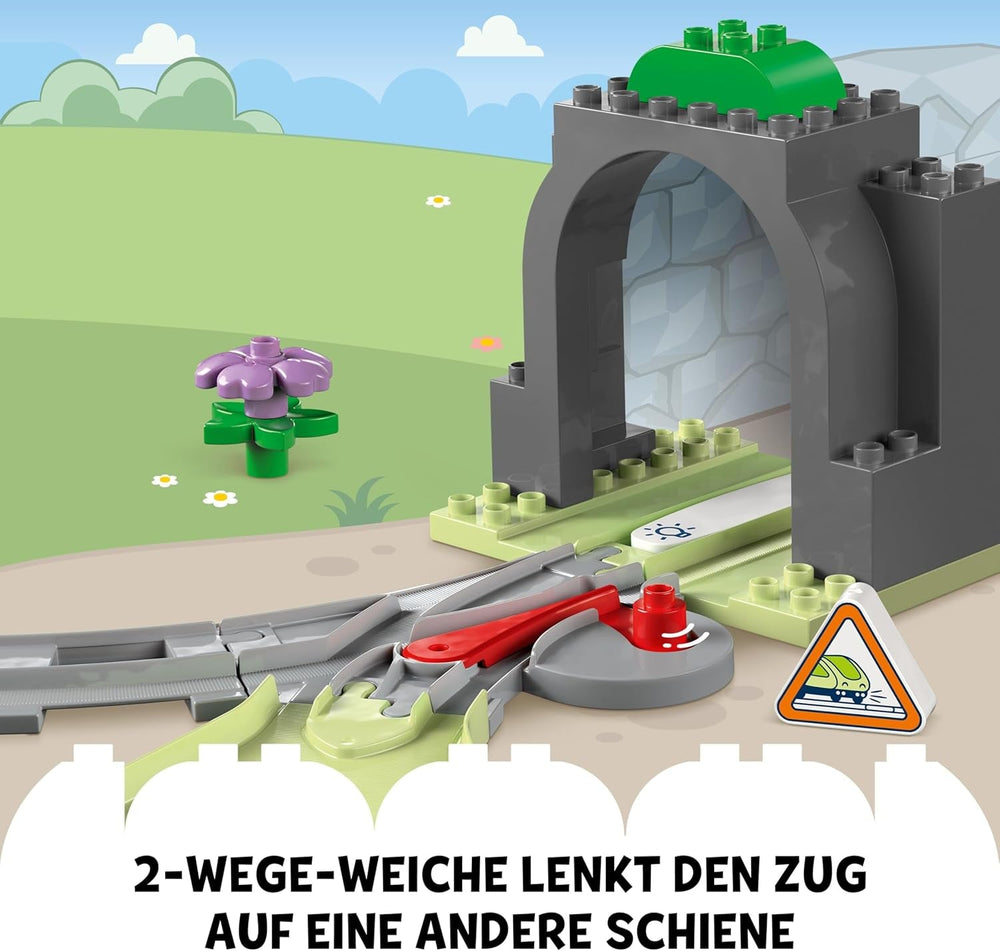 LEGO DUPLO Eisenbahntunnel und Schienen – Erweiterungsset - Lernspielzeug für Kleinkinder – 10-teilige Bahnstrecke mit Trichter und Weiche – Geschenk für Jungen & Mädchen ab 2 Jahren - 10425
