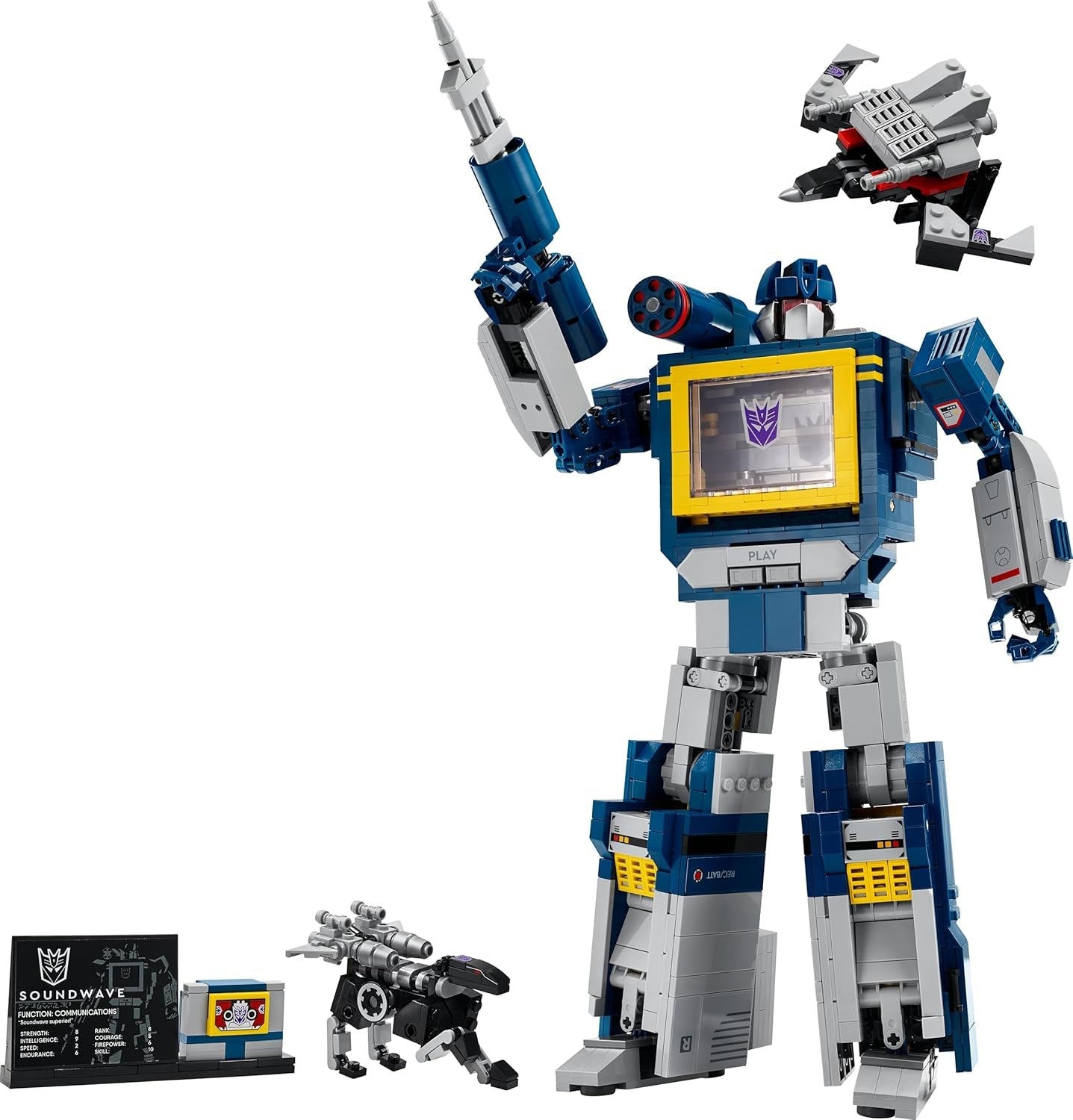 LEGO Icons Transformers: Soundwave Set für Erwachsene - Modellbau mit verwandelbaren Figuren inkl. Laserbeak & Ravage sowie einem Soundstein - Sammlerstück & Geschenk für Fans - 10358
