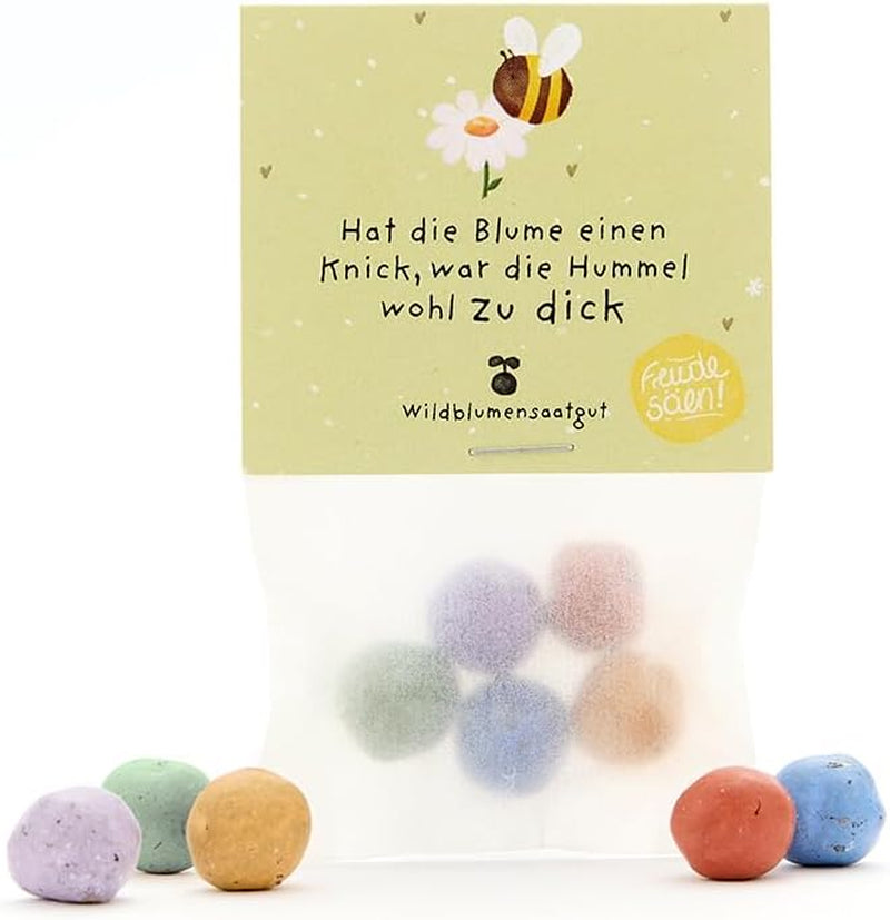 Humorvolles Geschenk: 5 Bunte Blumenmurmeln | Farbenfrohe Seedbombs Mit Wildblumensaatgut | Als Dankeschön, Gastgeschenk & Kleine Grüße Für Gärtner | 100% Ökologisch Und Mind. 2 Jahre Haltbar