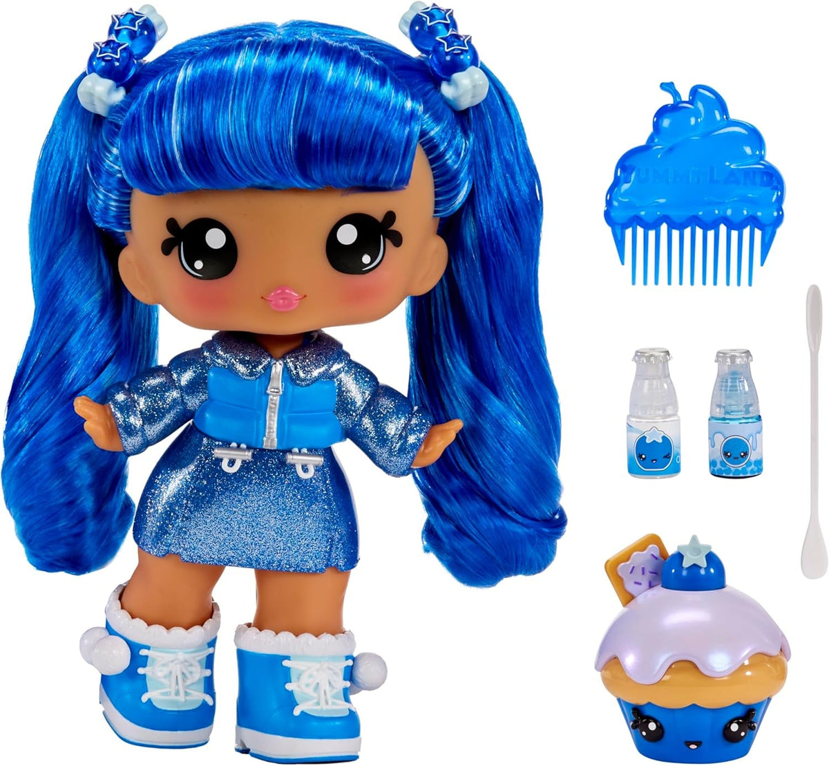 Yummiland Large Doll und Num Nom Lipgloss Pet - Rory Blueberry und Goodie - Duftende Puppe mit DIY Lipgloss-Set - Geeignet für Kinder ab 4 Jahren