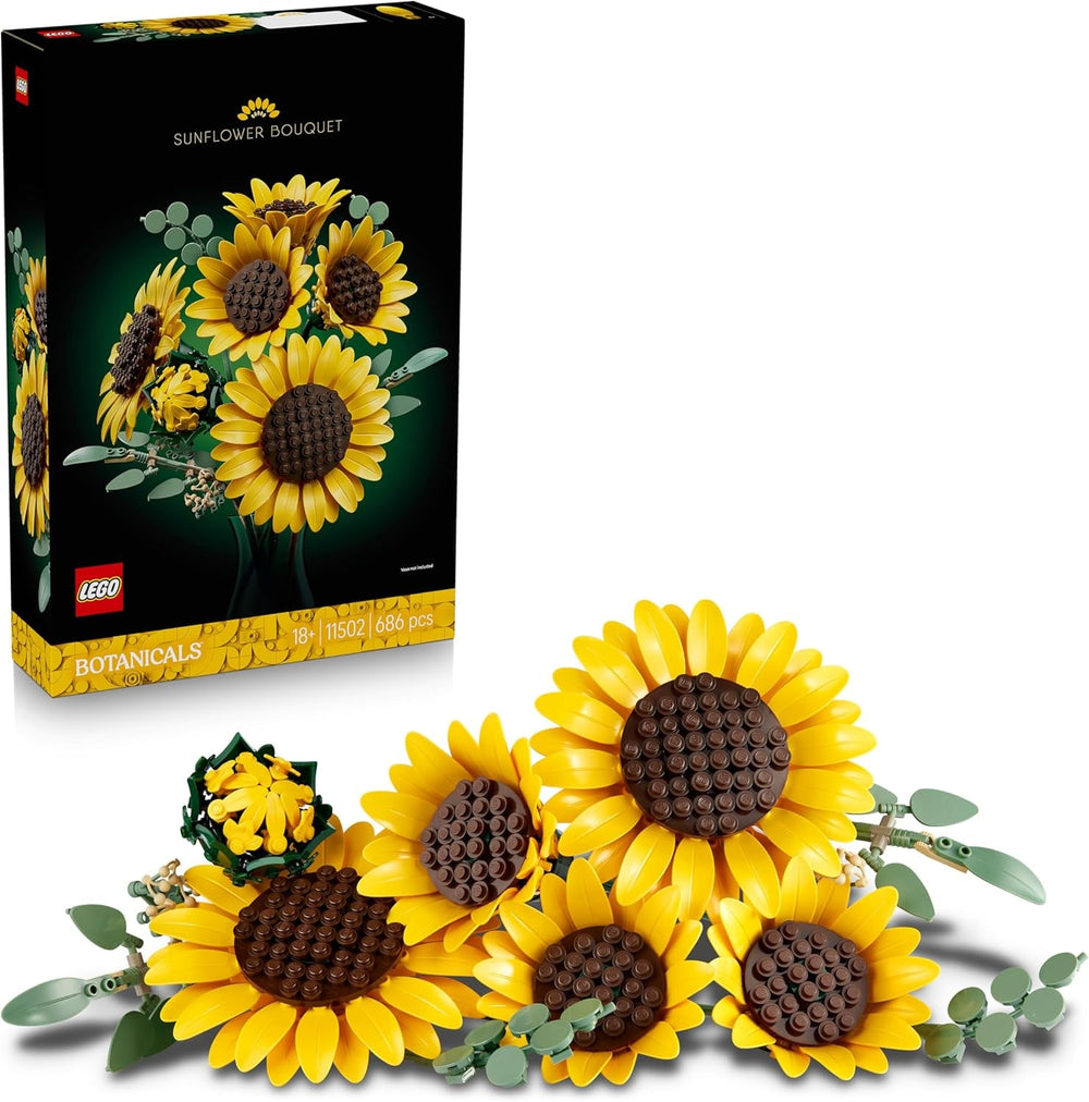 LEGO Botanicals Sonnenblumenstrauß - Kunstblumen Set für Erwachsene - Künstliche Sonnenblumen & Eukalyptuszweige für Deko im Wohn- oder Schlafzimmer - DIY Geschenkidee für Frauen - 11502