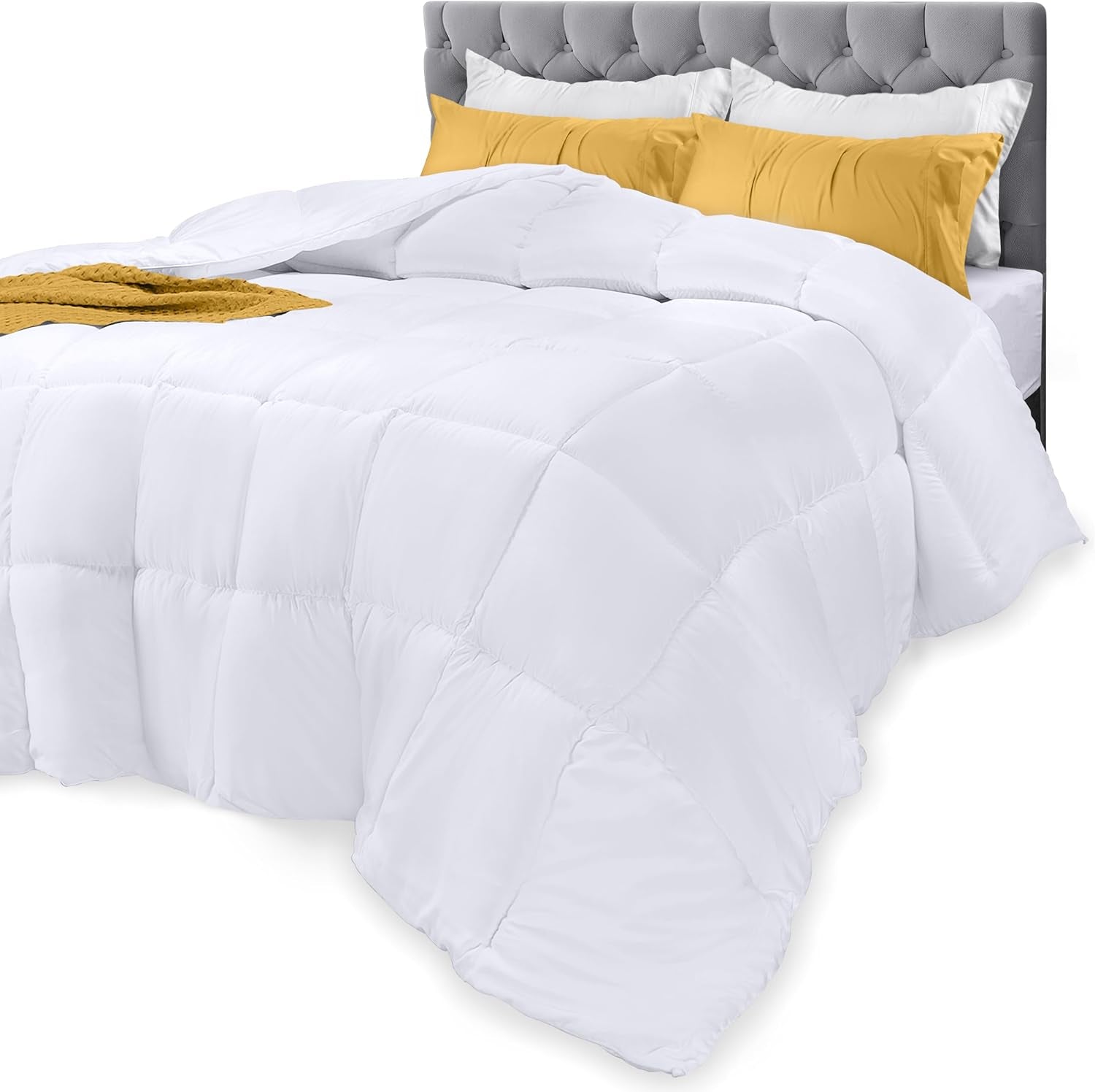Plapumă Utopia Bedding pentru toate anotimpurile, 250 g/m², pluș, umplutură din fibre siliconizate, pat dublu, cusută în cutie (pat dublu, XL, gri deschis) Plapumi si pilote Naty Shop Alb Twin Xl