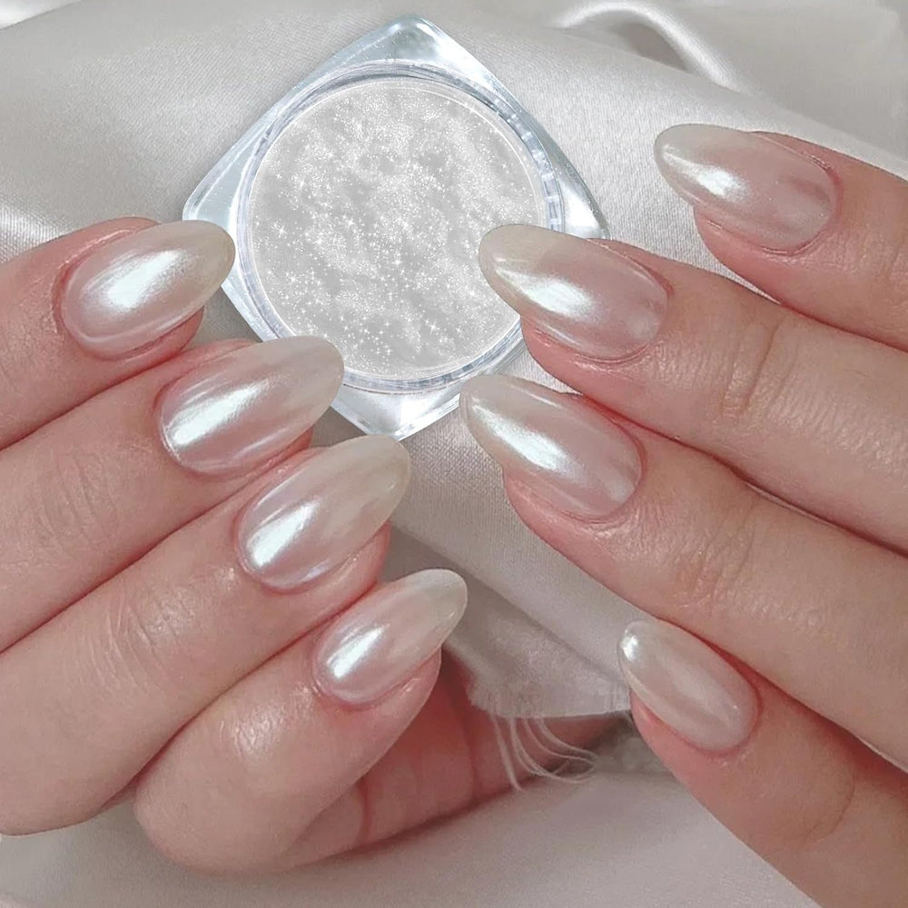 2 Schachteln Weiße Perle Chrom Nagelpuder - Transparent Aurora Ice Shimmer Chrome Pigment Pulver Für Nägel, Glazed Donut Glitzerpuder Nails Spiegeleffekt-Glitter Nagelkunst-Pulver Für Diy-Salon
