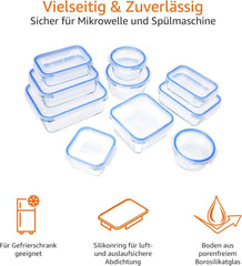Amazon Basics recipiente de sticlă pentru alimente, cu capac, pachet de 20 (10 recipiente + 10 capace), fără BPA, albastru transparent Cutii depozitare alimente Naty Shop