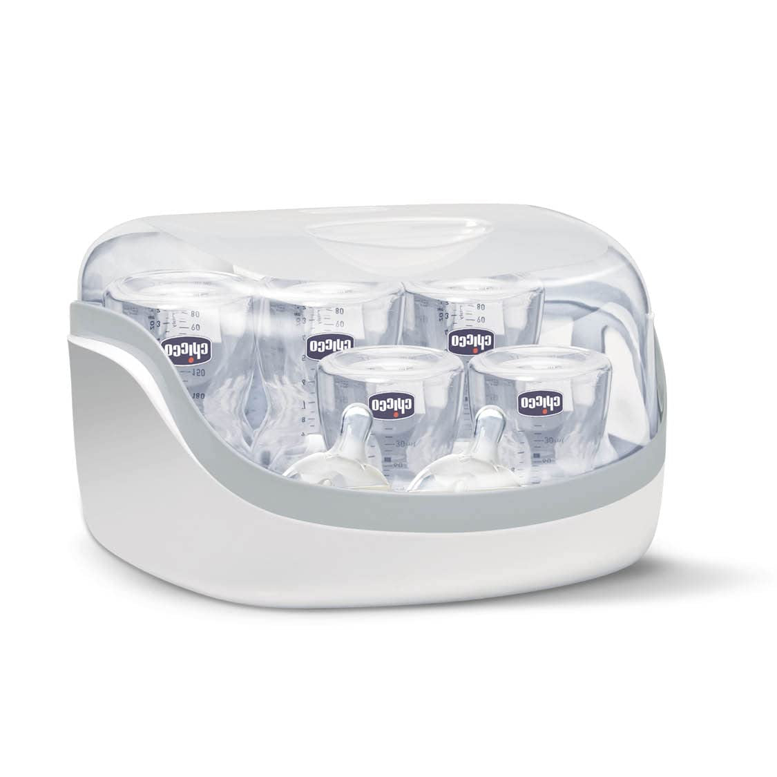 Sterilizator modular Chicco cu funcție de uscare, sterilizator pentru biberon, inel de dentiție și suzetă cu oprire automată, potrivit pentru cuptorul cu microunde, potrivit pentru sterilizarea a până la 6 biberoane de 330 ml