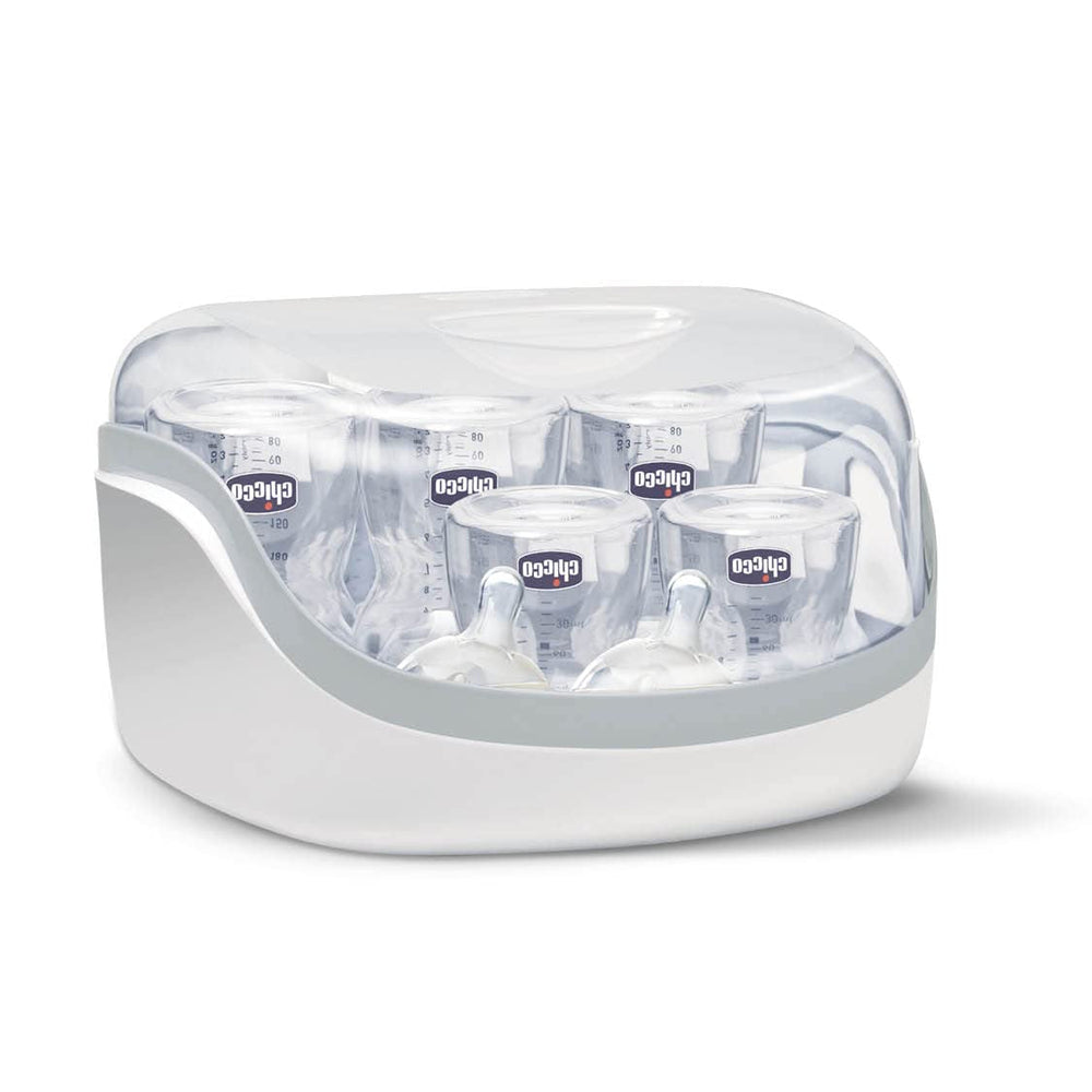 Sterilizator modular Chicco cu funcție de uscare, sterilizator pentru biberon, inel de dentiție și suzetă cu oprire automată, potrivit pentru cuptorul cu microunde, potrivit pentru sterilizarea a până la 6 biberoane de 330 ml