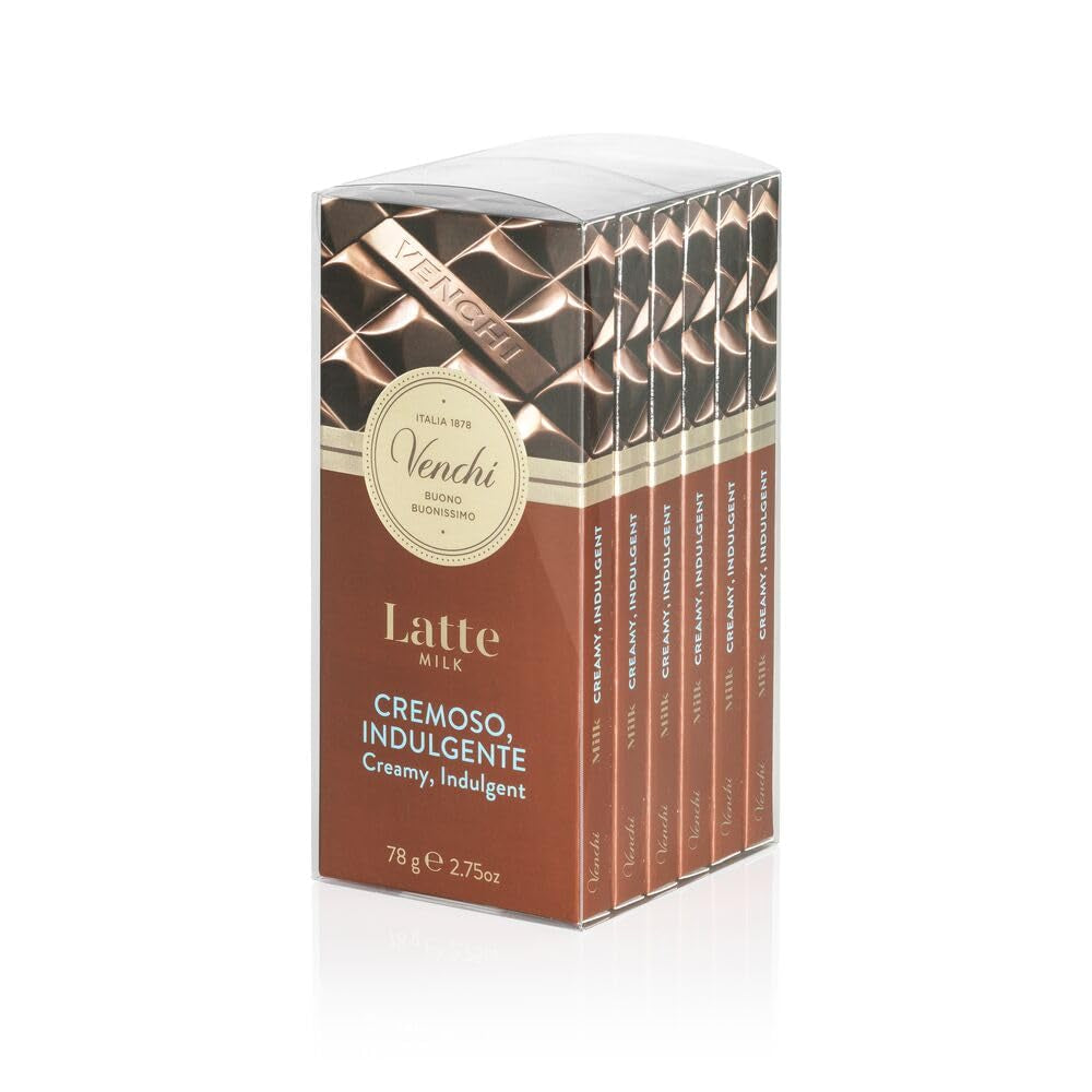 Venchi – Set de 6 tablete asortate de ciocolată cu lapte, 468 g – Fără gluten – Idee de cadou