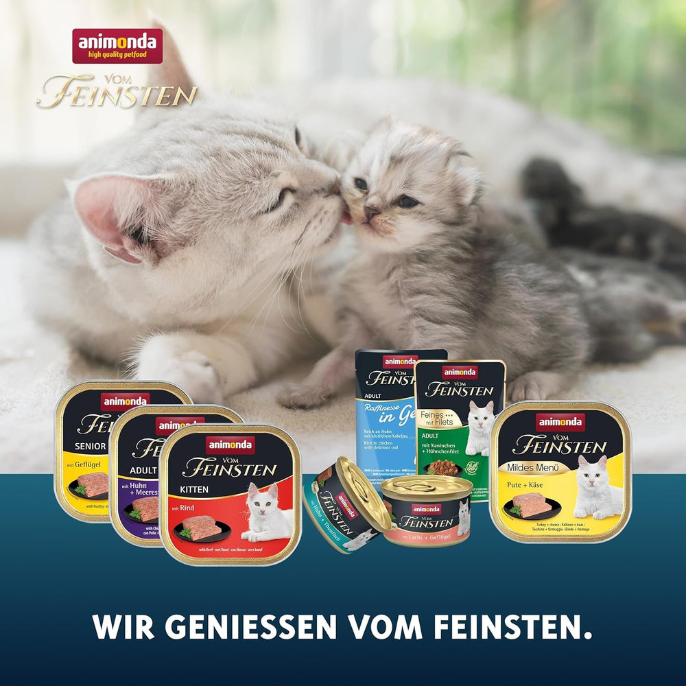 animonda Vom Feinsten Kitten Variety for Kittens (32 x 100g), hrană umedă pentru pisici tinere, fără cereale și fără zahăr, cu ingrediente 100% proaspete și cărnoase.