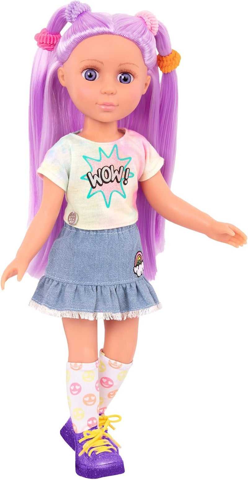 Glitter Girls - Luma - 36 cm Bewegliche Modepuppe - Lila Haare & einzigartige lila Augen - Haarverlängerung, Schleife, Clips & buntes Outfit - 36 cm Puppen & Zubehör - 3 Jahre +