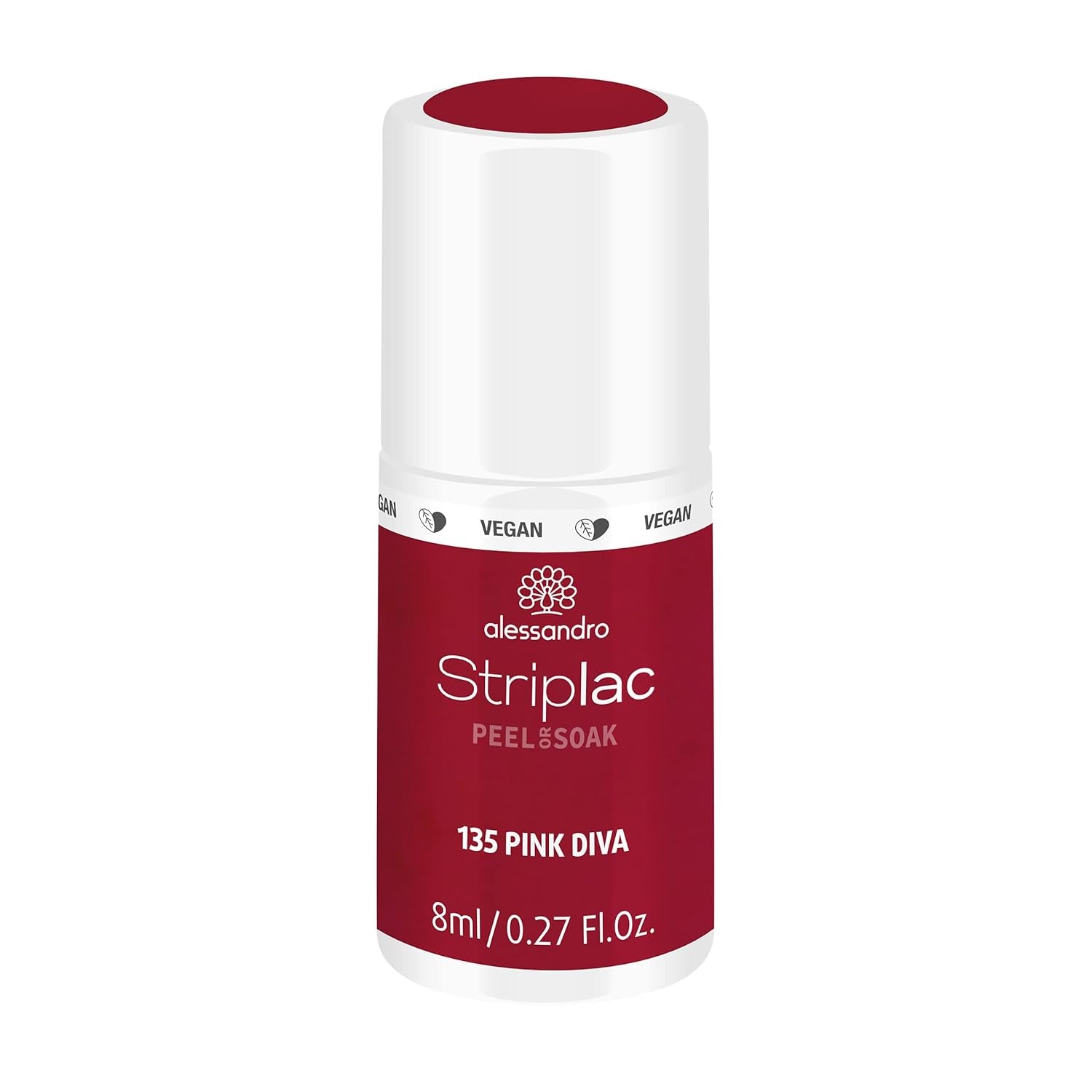 Oja UV alessandro Striplac Elegant Ruby – Delicată și de lungă durată – Îndepărtare ușoară datorită tehnologiei de îndepărtare peel-off – Vegană și cruelty-free – 8 ml