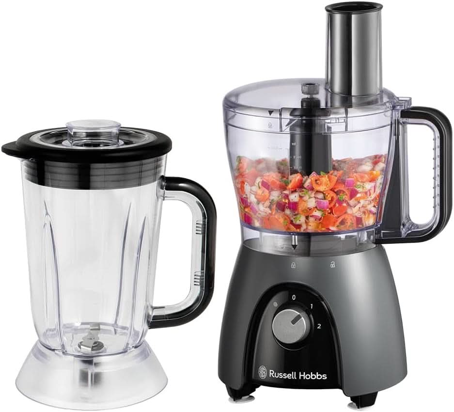 Robot de bucătărie Russell Hobbs [blender/tăietor de legume/mixer de masă/despicator/blender] Robot de bucătărie (frământare, amestecare și feliere), Matte Charcoal Bucatarie Naty Shop