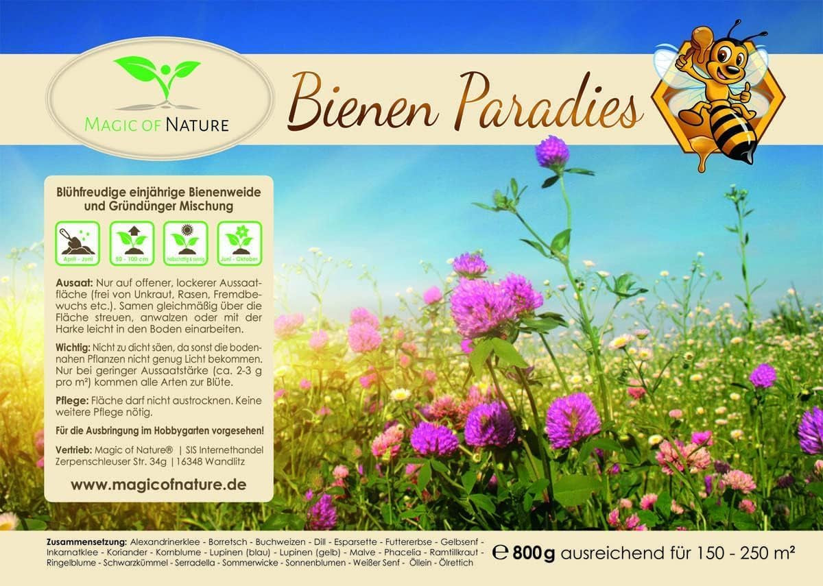 Magic of Nature 800Gr. Blumensamen Mischung - Bienen Paradies - Blühfreudige Bienenweide Für 150 Bis 250 M²