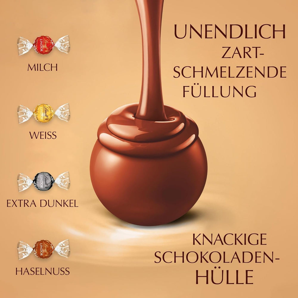 Asortiment clasic de bile de ciocolată Lindt LINDOR | aprox. 80 de bile de ciocolată (cu lapte, albă, neagră 60%, alune) | Pachet vrac, 1 kg