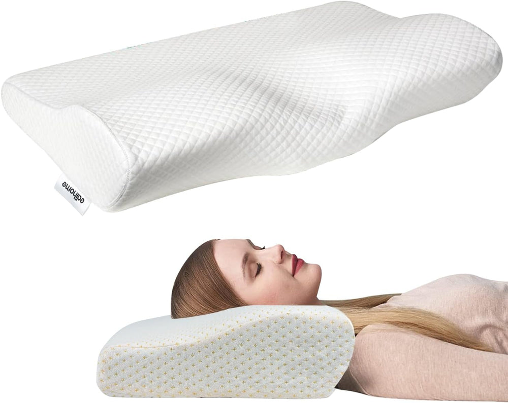 Edihome, Pernă de susținere a gâtului, Pernă pentru ameliorarea durerilor de gât, 50 x 30 x 10 cm, Pernă de gât din spumă cu memorie, Pernă ortopedică, Ergonomică, cu husă dublă din bumbac, Hipoalergenică