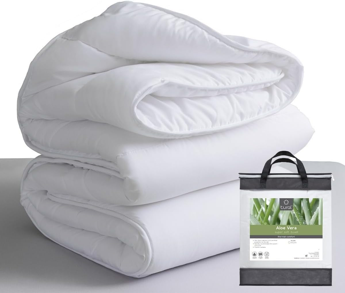 Tural - Plapumă 150 X 220 cm cu tratament Aloe Vera, umplere cu fibre 300 G/M², moale, respirabilă, certificată Oeko-Tex (alb, pat 90 cm) Plapumi si pilote Naty Shop 220X220