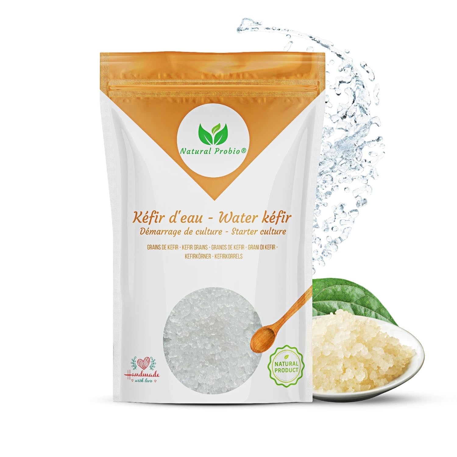Natural Probio® Wasserkefir, Kefirpilz, Japankristalle, Kefirknollen, Starter Set + Anleitung, Rezept, Tipps, E-Book & Rezeptbibliothek + Kundenservice auf Lebenszeit (10g dehydriert/60g rehydriert)