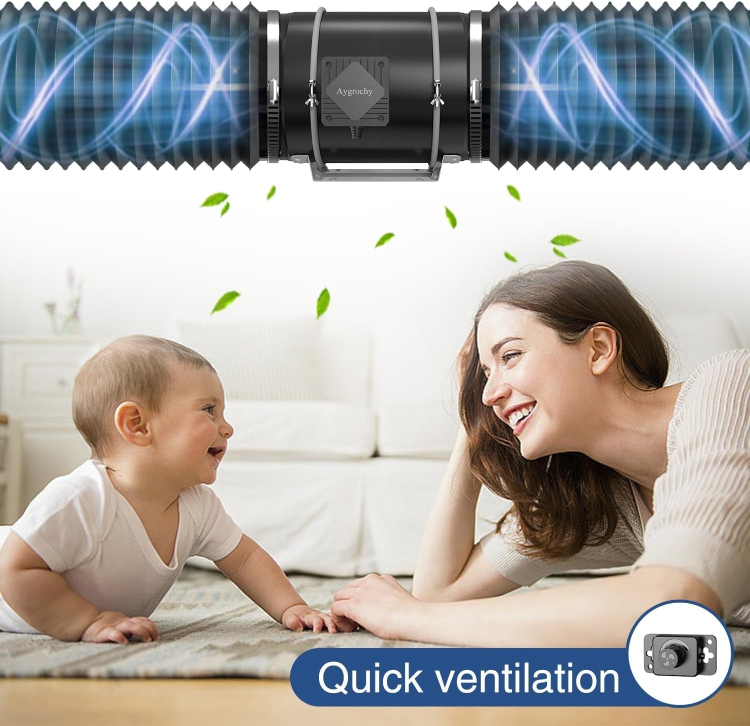 Ventilator de conductă reglabil Aygrochy 200 mm 70 W, ventilator de evacuare cu motor EC pentru încălzire, răcire, boostere, corturi de creștere, hidroponică, uz casnic, ventilație și suflantă de evacuare.