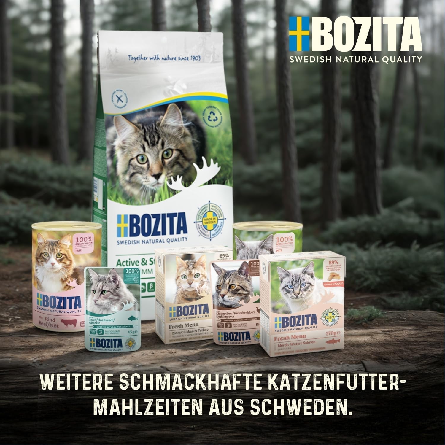 Bozita Tetra Bucăți sterilizate în sos cu cărbune – 6 x 370g Hrană umedă fără cereale și fără zahăr pentru pisici – non-OMG, cu 8,5% proteine și 4,5% grăsimi – de înaltă calitate și deosebit de gustoasă